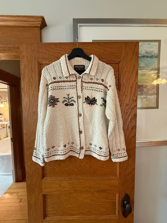 Woolrich Sweaters - Woolrich Cream Knit Cardigan with Floral Embroidery